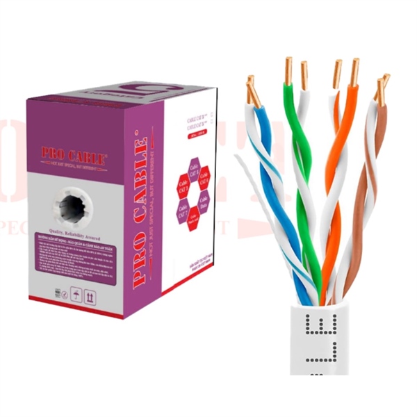Cáp mạng ProCable CAT5e UTP (cáp đồng nguyên chất 4 đôi 24AWG, vỏ PVC màu trắng) - Mét