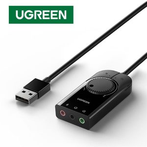 Bộ chuyển đổi USB 2.0 ra âm thanh 3.5mm (1 đầu mic, 1 đầu tai nghe) có điều khiển volume Ugreen 50599 - Cái