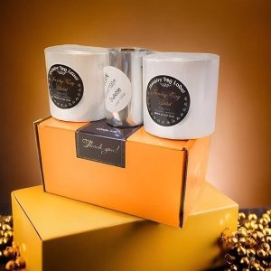 Combo 2 cuộn tem vàng 21x10mm + 1 cuộn mực ribbon Resin 80mm - Bộ