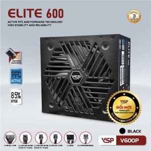 Nguồn máy tính VSP Elite Active PFC V600P ATX 600w đen - Cái