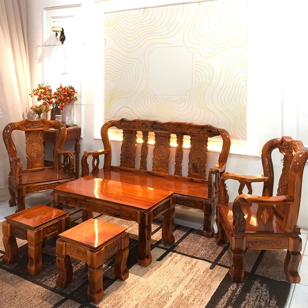 Bộ Salon gỗ tiếp khách 10x6 (1 băng dài, 2 ghế, 1 bàn) - Bộ