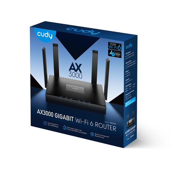 Bộ phát WiFi Cudy AX3000 Gigabit WIFI 6 Mesh Router WR3000 - Cái