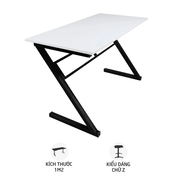 Bàn Gaming chân chữ Z, mặt gỗ MDF full trắng
