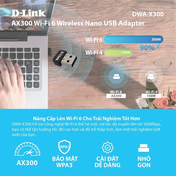 USB Wifi D-Link DWA-X300 Wifi 6 AX300 Nano - Cái USB Wifi D-Link DWA-X300 Wifi 6 AX300 Nano - Cái