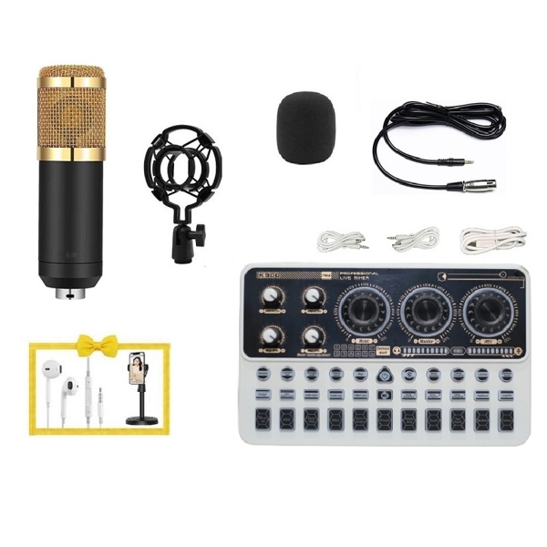 Combo hát livestream Soundcard K900 & Micro BM900 (tặng giá đỡ điện thoại và tai nghe) - Bộ
