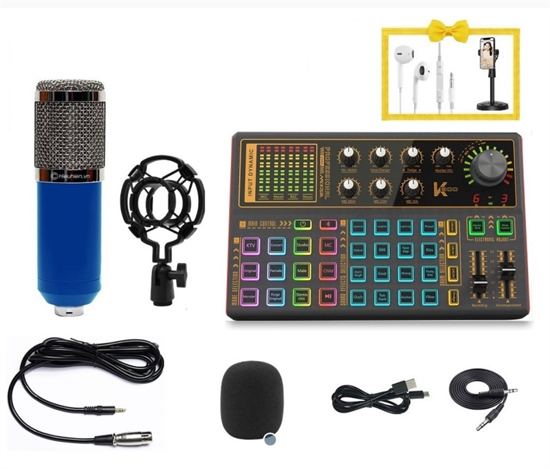 Combo hát livestream Soundcard SK300 Plus & Micro BM900 (tặng giá đỡ điện thoại và tai nghe) - Bộ