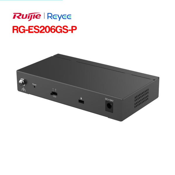 Switch PoE Ruijie RG-ES206GS-P 6 ports Gigabit (4 PoE + 2 uplink RJ45 Gigabit/1 combo SFP) - Cái Switch PoE Ruijie RG-ES206GS-P 6 ports Gigabit (4 PoE + 2 uplink RJ45 Gigabit/1 combo SFP) - Cái
