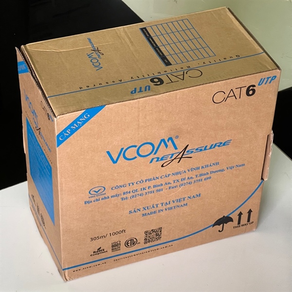 Cáp mạng VCOM CAT6 UTP 23AWG 4 PRS lõi đồng nguyên chất, vỏ PVC, màu xám Cáp mạng VCOM CAT6 UTP 23AWG 4 PRS lõi đồng nguyên chất, vỏ PVC, màu xám