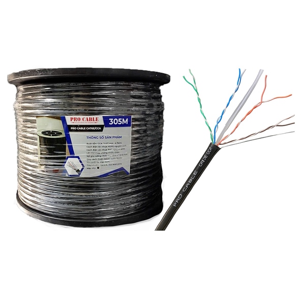 Cáp mạng ProCable CAT6 outdoor cường lực PR-C6E4531-CCA UTP 4PRS 23AWG PE SS ST 1.0mm (cuộn 305m)