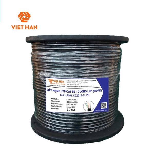 Cáp mạng LS Việt Hàn CAT5E UTP 4PRS 25AWG PE SS ST 7x0.33mm outdoor cường lực (cuộn 305m)