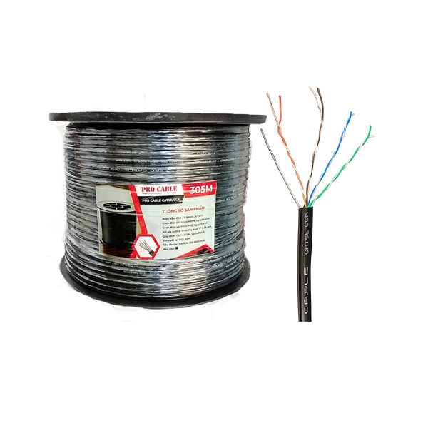 Cáp mạng ProCable CAT5E outdoor cường lực PR-C5E4530-CCA UTP 4PRS 24AWG PE SS ST 7x0.33mm (cuộn 305m)
