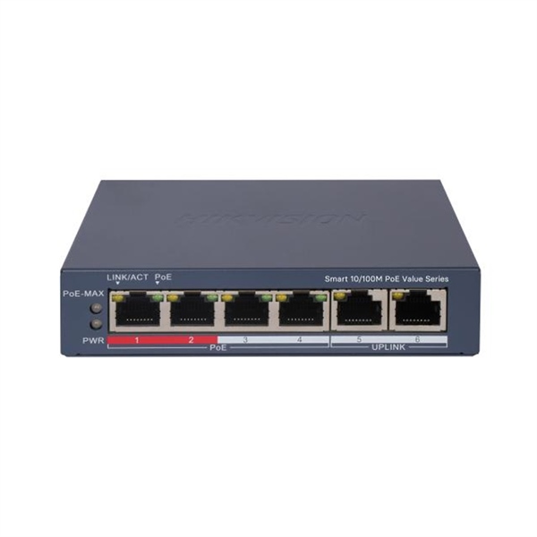 Switch PoE Hikvision DS-3E1106P-EI/M 4 ports + 2 uplink 100Mbps Switch PoE Hikvision DS-3E1106P-EI/M 4 ports + 2 uplink 100Mbps