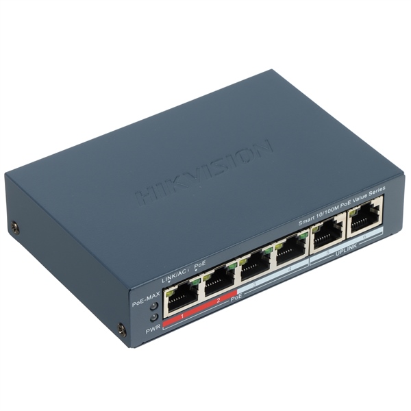 Switch PoE Hikvision DS-3E1106P-EI/M 4 ports + 2 uplink 100Mbps